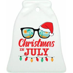 Christmas In July With Sunglasses Santa Hat For Summer Xmas Ceramic Bell Ornament