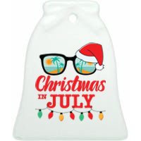 Christmas In July With Sunglasses Santa Hat For Summer Xmas Ceramic Bell Ornament