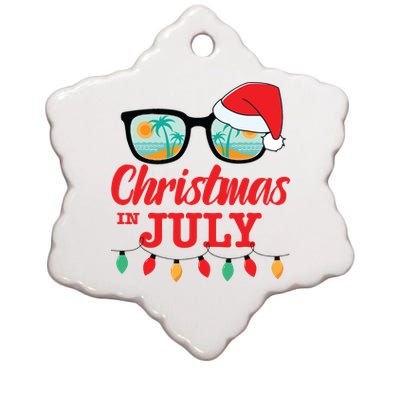 Christmas In July With Sunglasses Santa Hat For Summer Xmas Ceramic Star Ornament