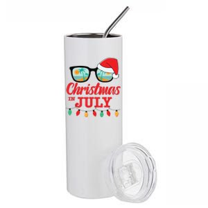 Christmas In July With Sunglasses Santa Hat For Summer Xmas Stainless Steel Tumbler