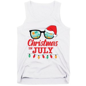 Christmas In July With Sunglasses Santa Hat For Summer Xmas Tank Top