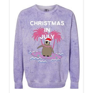 Christmas In July Surfer Baby Penguin Colorblast Crewneck Sweatshirt