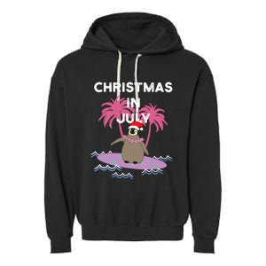 Christmas In July Surfer Baby Penguin Garment-Dyed Fleece Hoodie