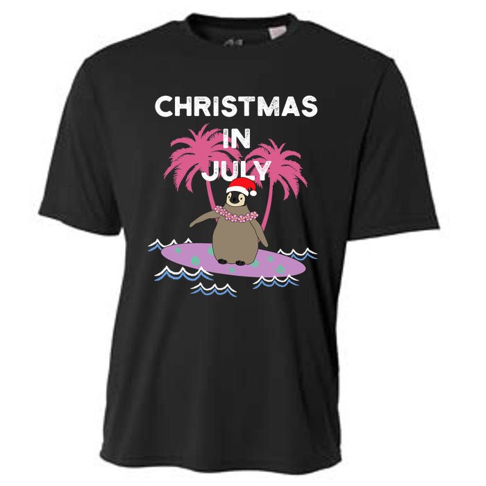 Christmas In July Surfer Baby Penguin Cooling Performance Crew T-Shirt