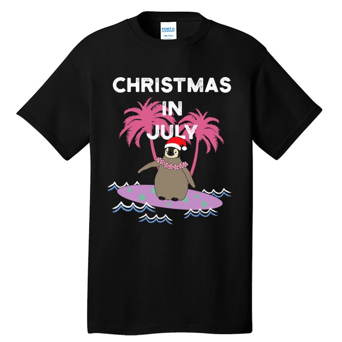 Christmas In July Surfer Baby Penguin Tall T-Shirt