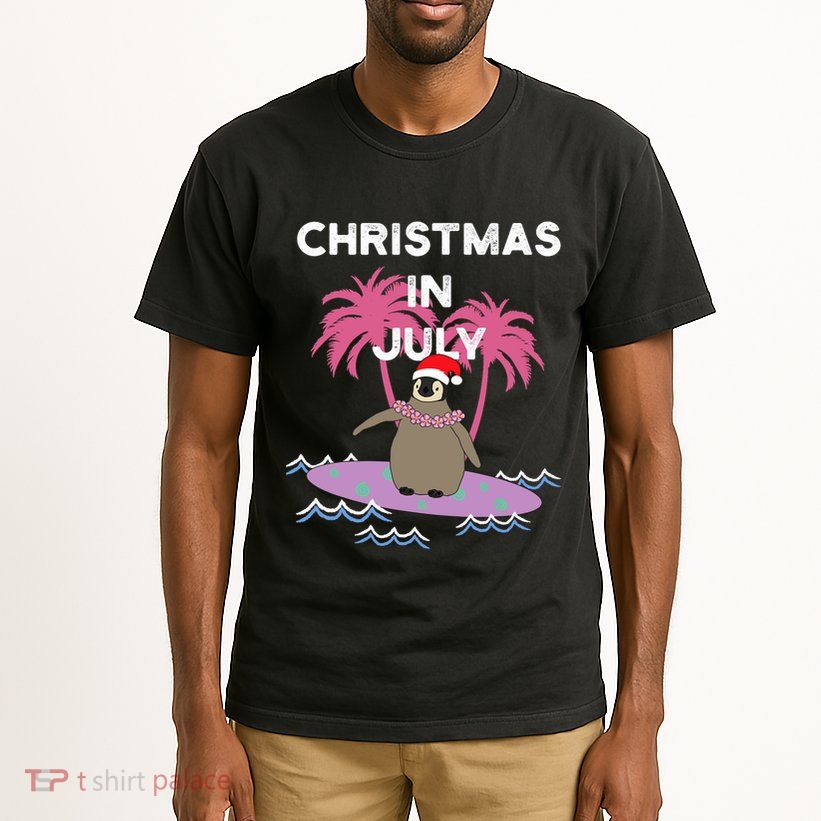 Christmas In July Surfer Baby Penguin Tall T-Shirt
