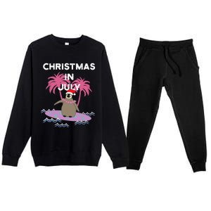 Christmas In July Surfer Baby Penguin Premium Crewneck Sweatsuit Set