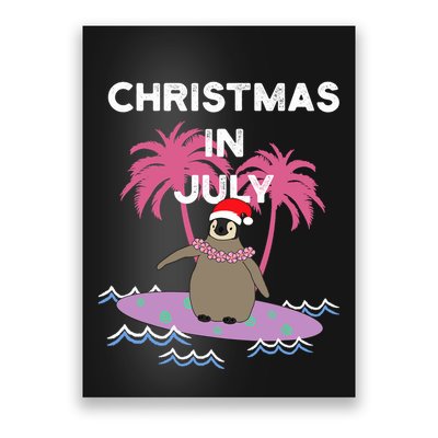 Christmas In July Surfer Baby Penguin Poster
