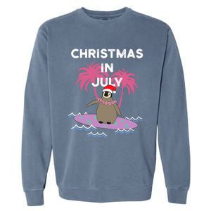 Christmas In July Surfer Baby Penguin Garment-Dyed Sweatshirt