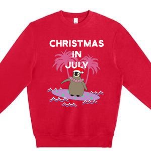 Christmas In July Surfer Baby Penguin Premium Crewneck Sweatshirt