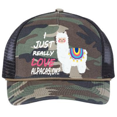 Cute I Just Really Like Alpacas Ok Funny Alpaca Retro Rope Trucker Hat Cap