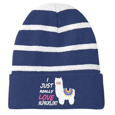 Cute I Just Really Like Alpacas Ok Funny Alpaca Striped Beanie with Solid Band