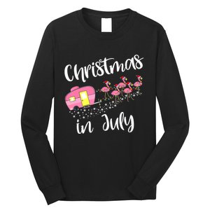 Christmas In July Flamingo Pink Funny Camping Camper Long Sleeve Shirt