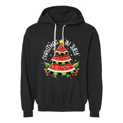 Christmas In July Watermelon Xmas Tree Summer Garment-Dyed Fleece Hoodie