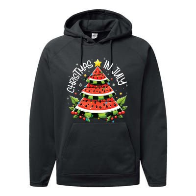 Christmas In July Watermelon Xmas Tree Summer Performance Fleece Hoodie