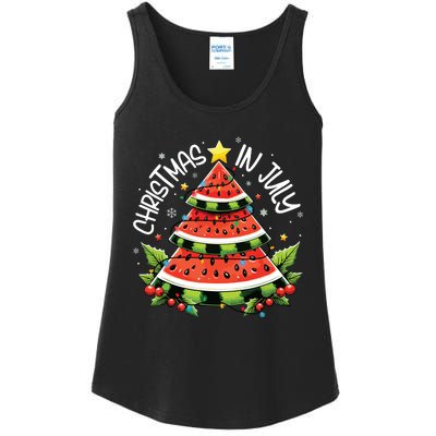 Christmas In July Watermelon Xmas Tree Summer Ladies Essential Tank