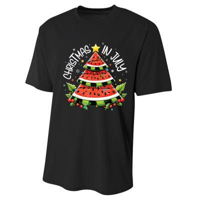 Christmas In July Watermelon Xmas Tree Summer Performance Sprint T-Shirt