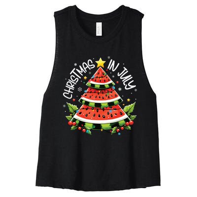 Christmas In July Watermelon Xmas Tree Summer Women's Racerback Cropped Tank