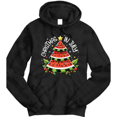 Christmas In July Watermelon Xmas Tree Summer Tie Dye Hoodie