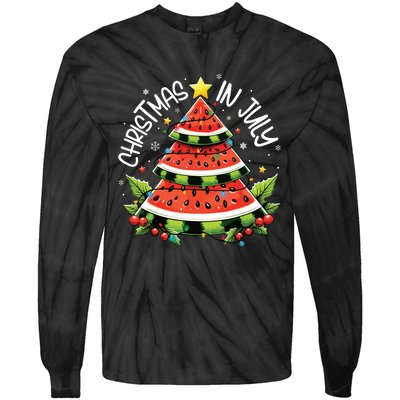 Christmas In July Watermelon Xmas Tree Summer Tie-Dye Long Sleeve Shirt