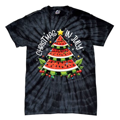 Christmas In July Watermelon Xmas Tree Summer Tie-Dye T-Shirt