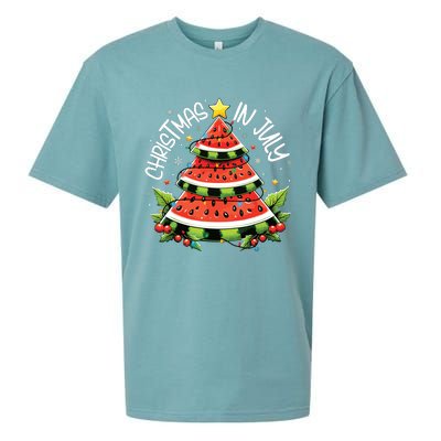 Christmas In July Watermelon Xmas Tree Summer Sueded Cloud Jersey T-Shirt