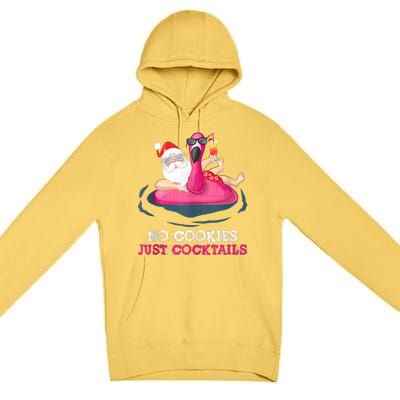 Christmas In July No Cookies Just Cocktails Summer Flamingo Premium Pullover Hoodie