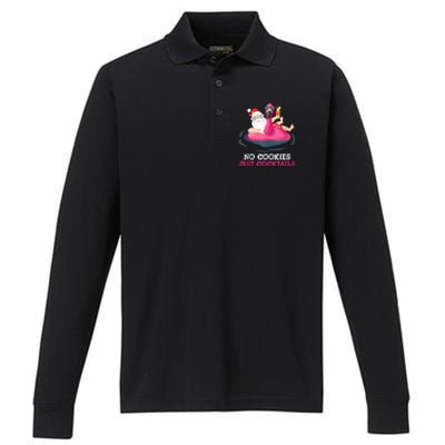 Christmas In July No Cookies Just Cocktails Summer Flamingo Performance Long Sleeve Polo