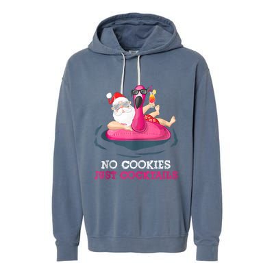 Christmas In July No Cookies Just Cocktails Summer Flamingo Garment-Dyed Fleece Hoodie