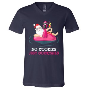 Christmas In July No Cookies Just Cocktails Summer Flamingo V-Neck T-Shirt