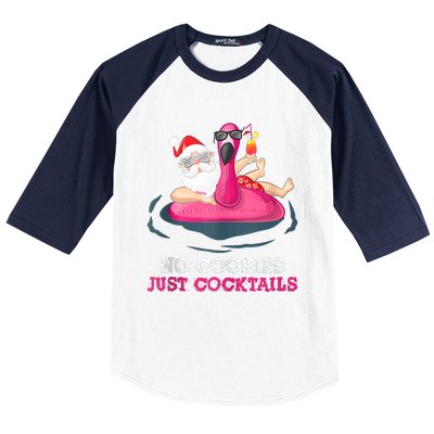 Christmas In July No Cookies Just Cocktails Summer Flamingo Baseball Sleeve Shirt