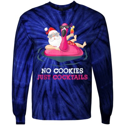 Christmas In July No Cookies Just Cocktails Summer Flamingo Tie-Dye Long Sleeve Shirt