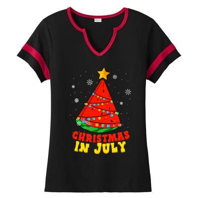 Christmas In July Watermelon Tree Summer Vacation Ladies Halftime Notch Neck Tee