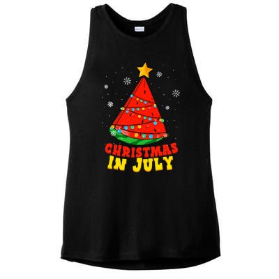 Christmas In July Watermelon Tree Summer Vacation Ladies PosiCharge Tri-Blend Wicking Tank