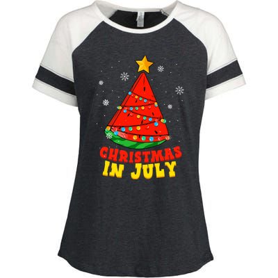 Christmas In July Watermelon Tree Summer Vacation Enza Ladies Jersey Colorblock Tee