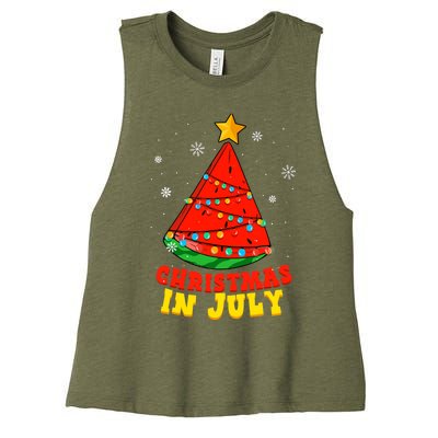 Christmas In July Watermelon Tree Summer Vacation Women's Racerback Cropped Tank