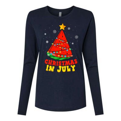 Christmas In July Watermelon Tree Summer Vacation Womens Cotton Relaxed Long Sleeve T-Shirt