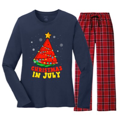 Christmas In July Watermelon Tree Summer Vacation Women's Long Sleeve Flannel Pajama Set 