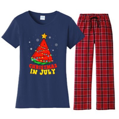 Christmas In July Watermelon Tree Summer Vacation Women's Flannel Pajama Set