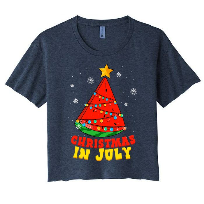 Christmas In July Watermelon Tree Summer Vacation Women's Crop Top Tee