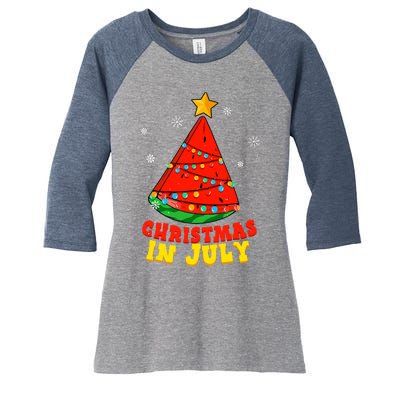 Christmas In July Watermelon Tree Summer Vacation Women's Tri-Blend 3/4-Sleeve Raglan Shirt