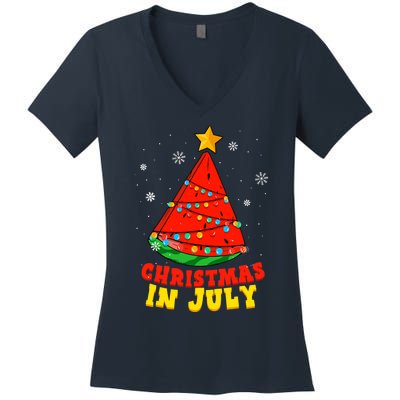 Christmas In July Watermelon Tree Summer Vacation Women's V-Neck T-Shirt