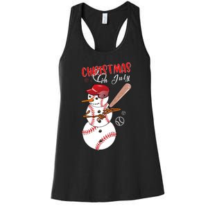 Christmas In July For Baseball Fan Snowman Snowman Baseball Women's Racerback Tank