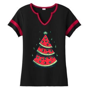 Christmas In July Watermelon Christmas Tree Summer Vacation Ladies Halftime Notch Neck Tee