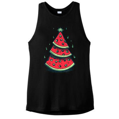 Christmas In July Watermelon Christmas Tree Summer Vacation Ladies PosiCharge Tri-Blend Wicking Tank