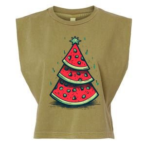 Christmas In July Watermelon Christmas Tree Summer Vacation Garment-Dyed Women's Muscle Tee