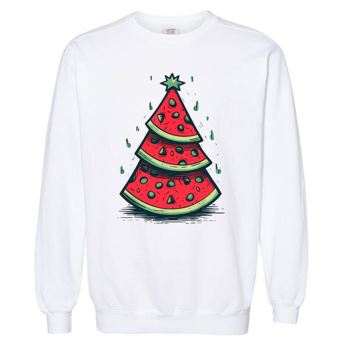 Christmas In July Watermelon Christmas Tree Summer Vacation Garment-Dyed Sweatshirt