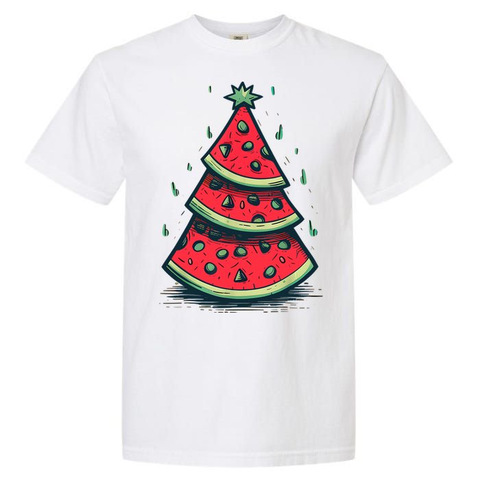 Christmas In July Watermelon Christmas Tree Summer Vacation Garment-Dyed Heavyweight T-Shirt