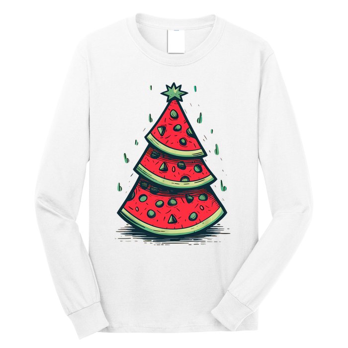 Christmas In July Watermelon Christmas Tree Summer Vacation Long Sleeve Shirt