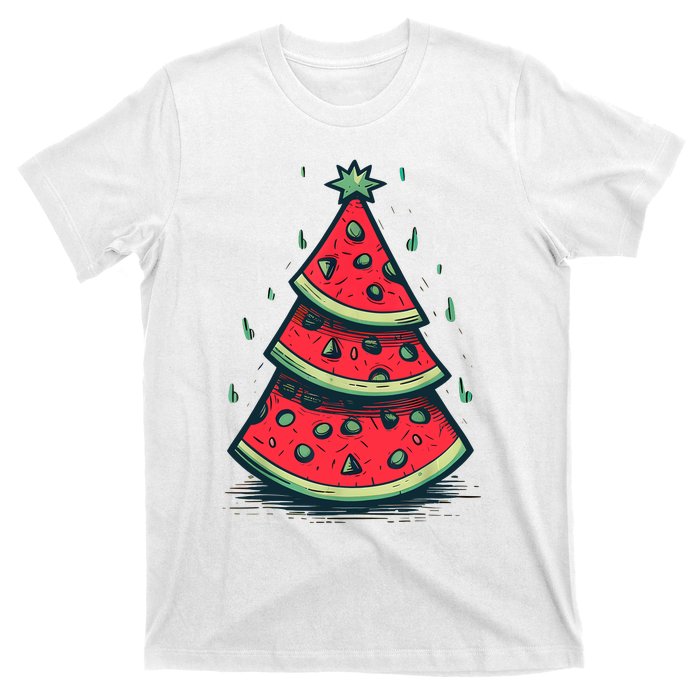 Christmas In July Watermelon Christmas Tree Summer Vacation T-Shirt